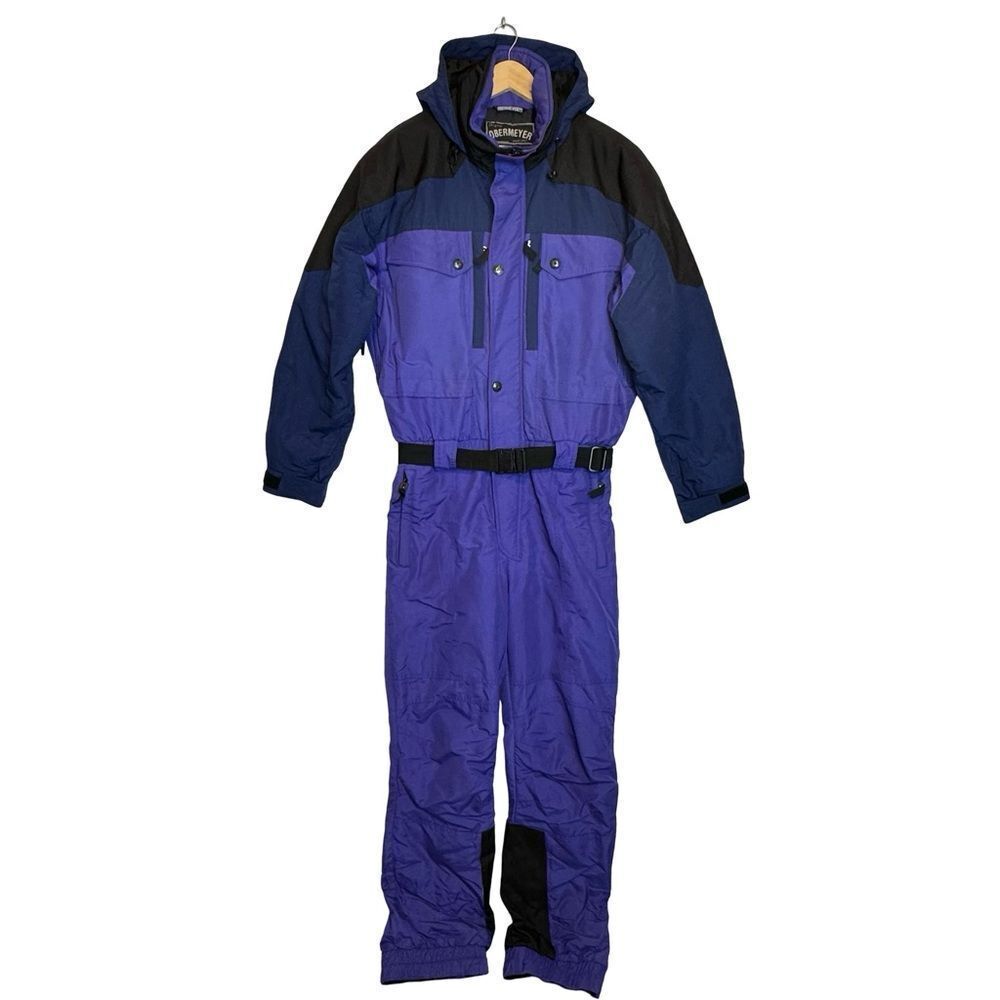 OBERMEYER Vintage Black Blue & Purple One Piece Snow Suit Ski Suit Size Medium